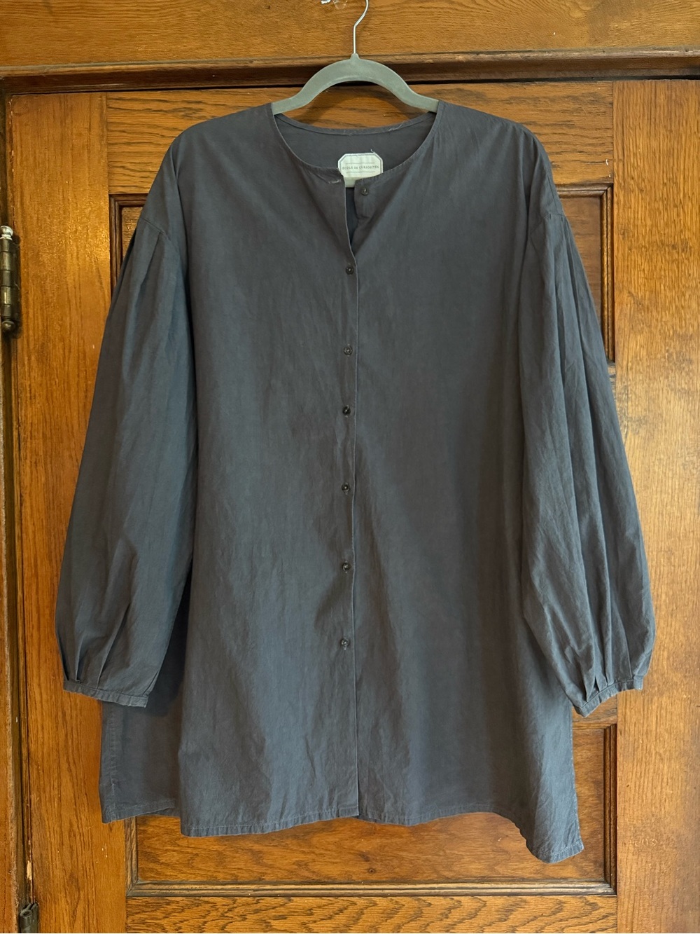 ECOLE DE CURIOSITES 100% Cotton Oversized Peasant Sleeve Button Down Blouse L